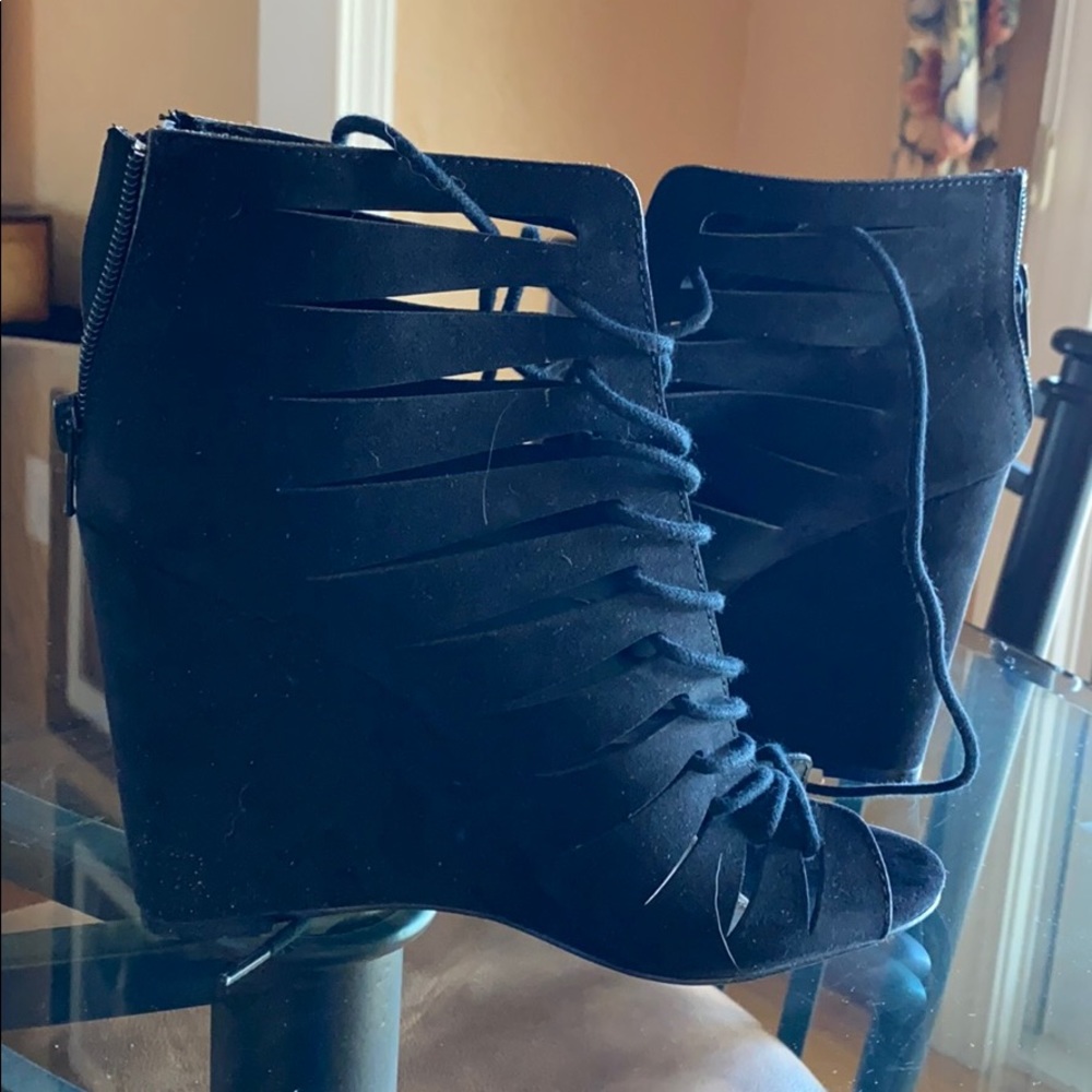 Black lace up wedges